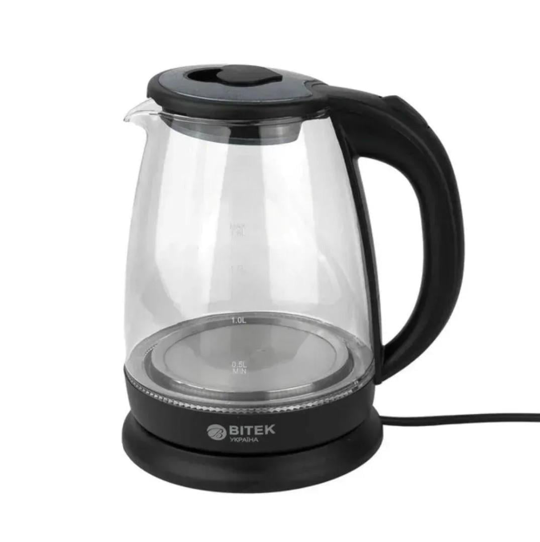 Электрочайник кухонный стеклянный BITEK BT3110 с LED подсветкой 2400 Вт 1,8 л Прозрачный (36228526)