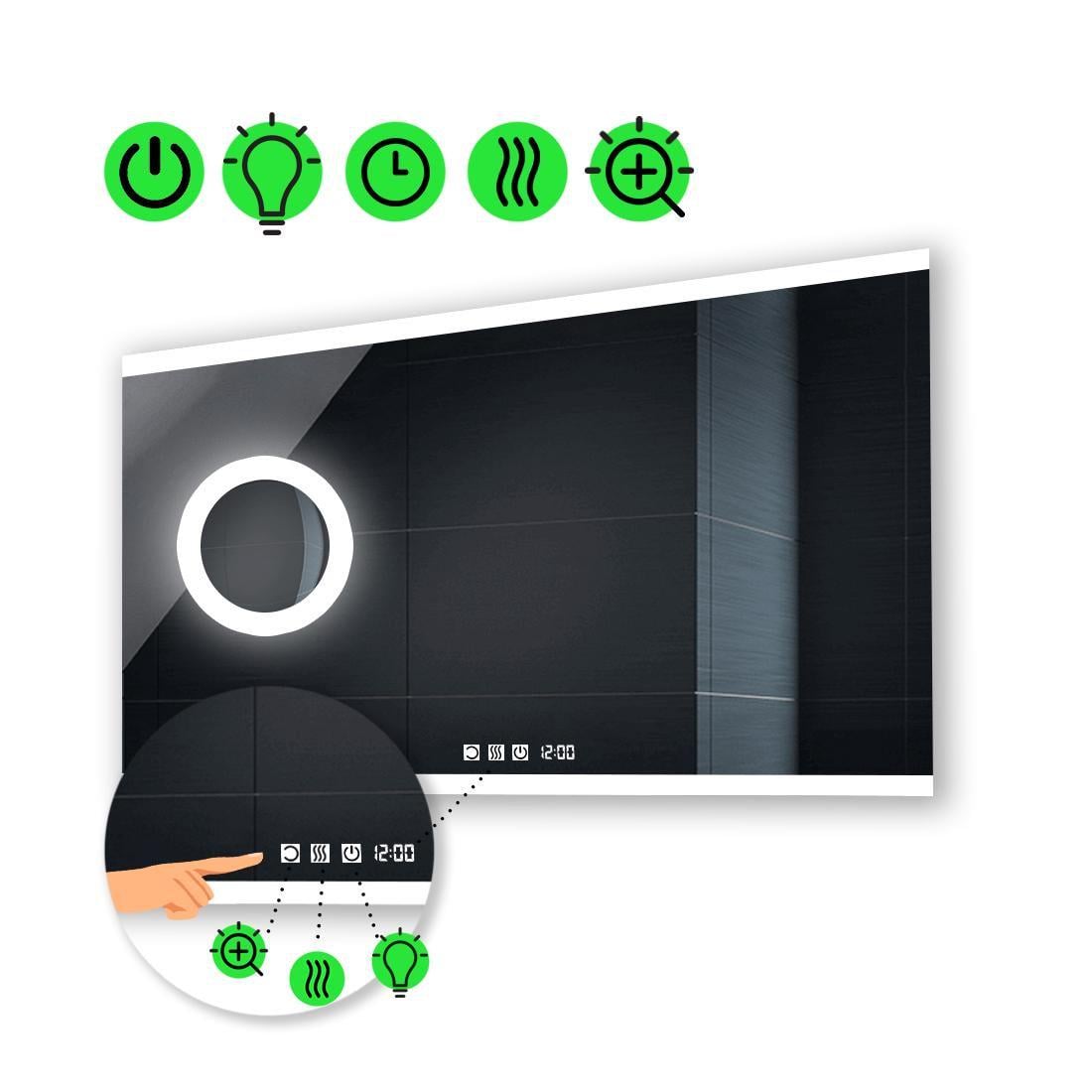 Зеркало с LED подсветкой Ines с тремя сенсорами/часами/подогревом и линзой с подсветкой 100x80 см (Inesg163) Зеркало с LED подсветкой Ines с тремя сенсорами/часами/подогревом и линзой с подсветкой 100x80 см (Inesg163)