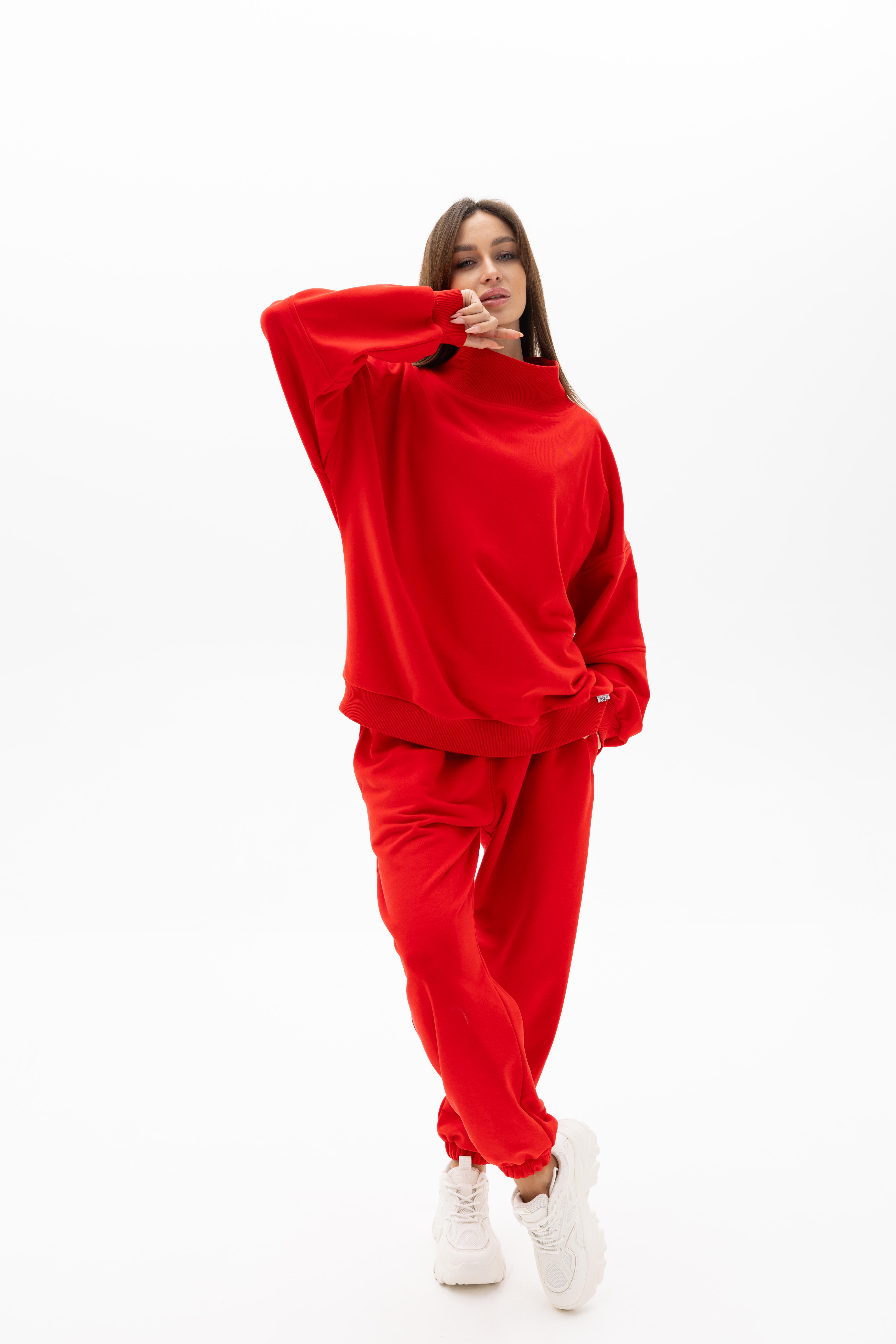 Костюм жіночий демісезонний оверсайз Lookeriya зі світшотом і джогерами One Size Червоний (31635447)