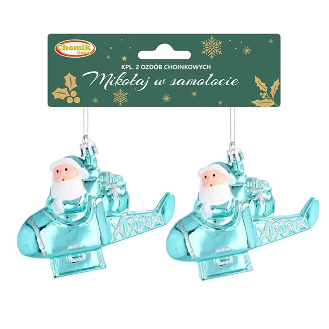 Набір новорічних підвісок Санта на літаку 8 см 2 шт. (43231)
