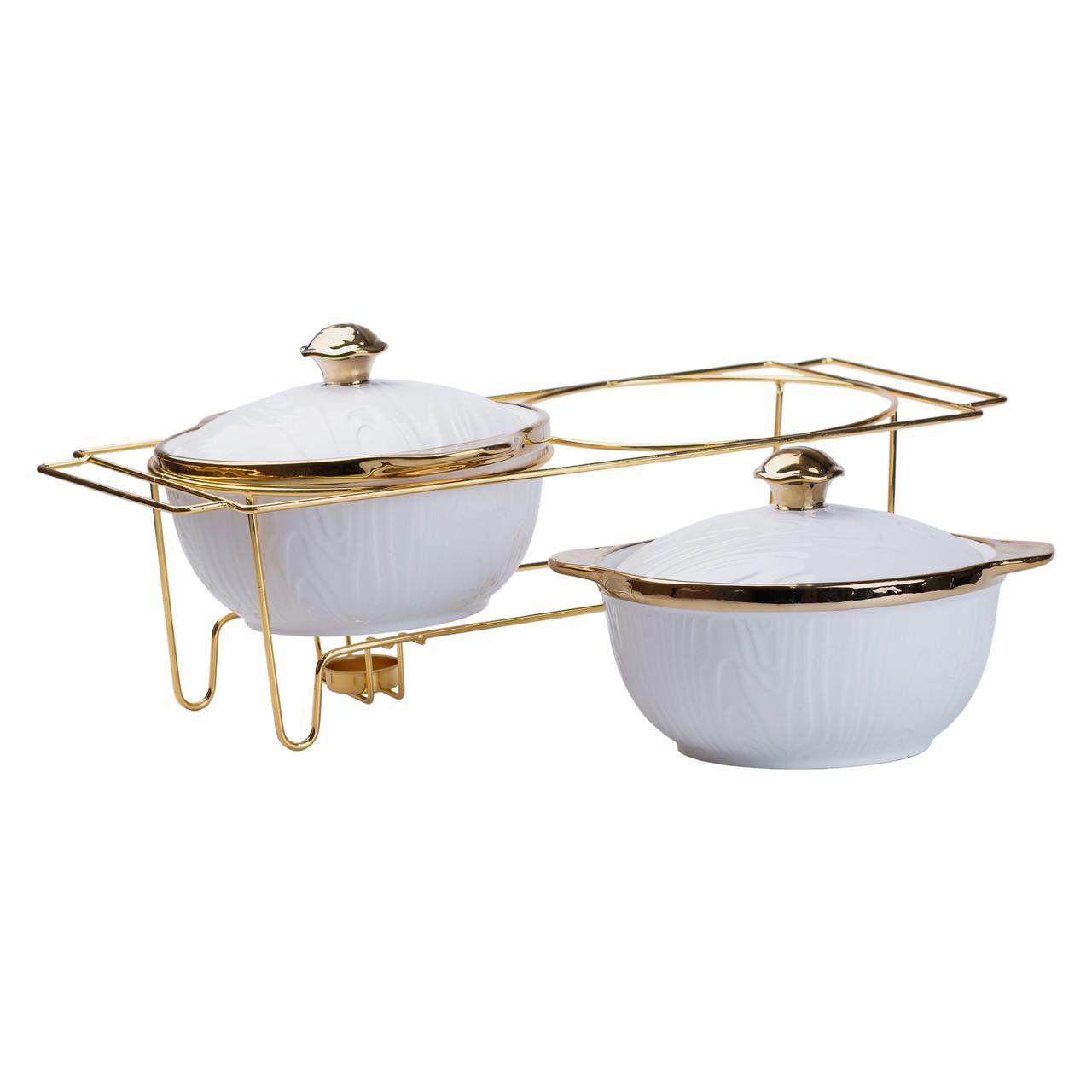 Мармит керамический 2 секции на металлической подставке 51x23x18 см 1,5 л (4750)