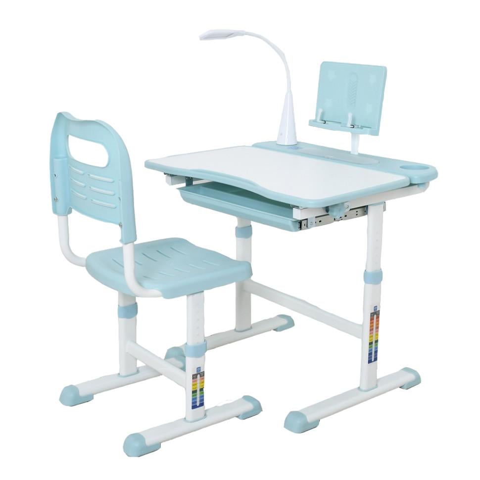 Парта-трансформер Bambi со стульчиком и лампой 51-74 см и наклоном с выдвижным ящиком и подставкой Голубой (KL-154-R-112)