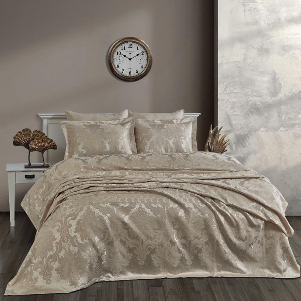 Покривало жакард з наволочками Dantela Vita Armada vizon євро Темно-бежевий (svt-2000022312516) - фото 2 Покривало жакард з наволочками Dantela Vita Armada vizon євро Темно-бежевий (svt-2000022312516) - фото 2