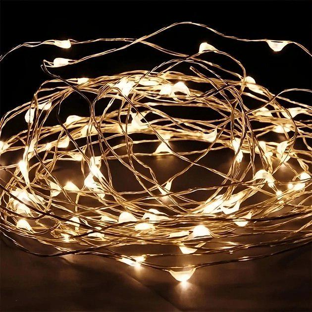 Гірлянда-нитка Light Краплі роси на батарейках/USB 100 led 10 м Тепле світло (953563)