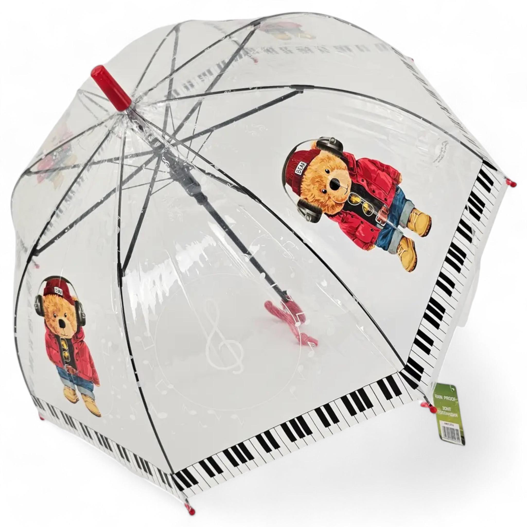 Зонт трость Rain ProoF Teddy Bear Adventure полуавтомат на 8 спиц Red