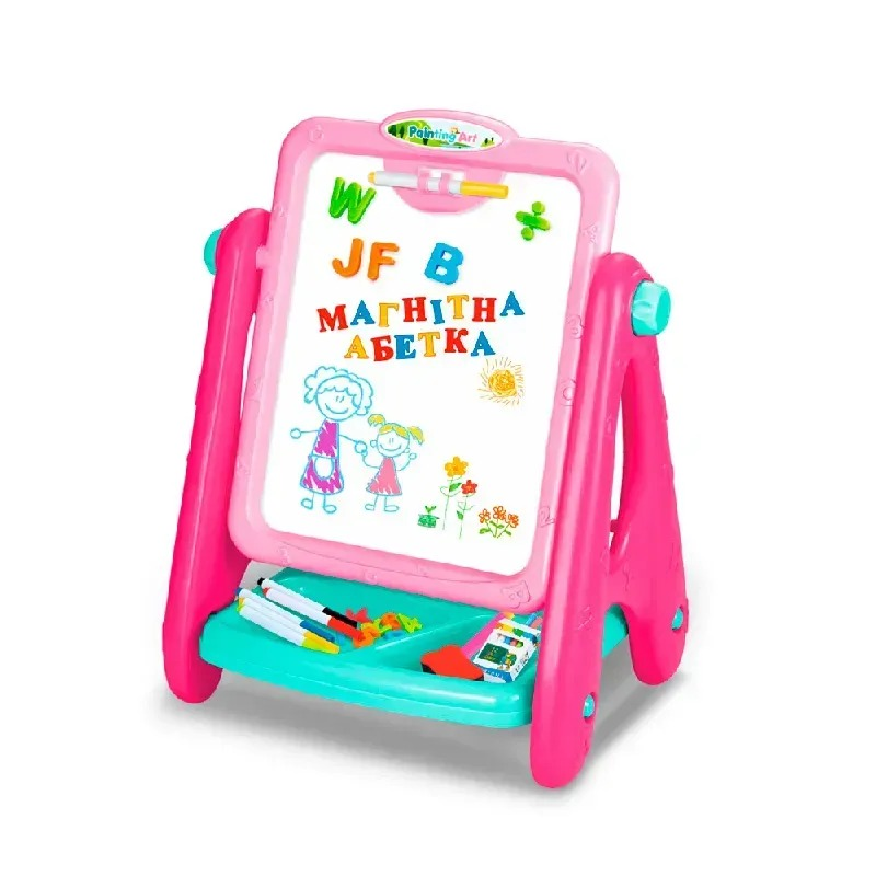 Мольберт 2в1 Limo Toy AK 0006 AB двухсторонняя доска для рисования с аксессуарами Розовый (2678773603)
