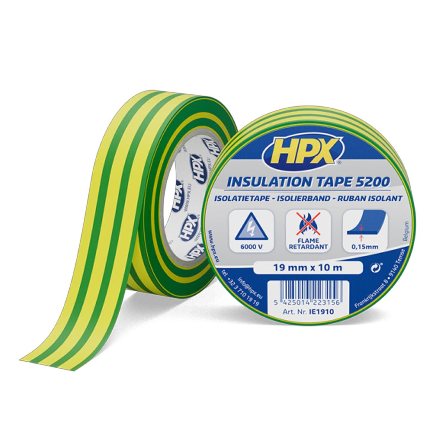 Стрічка ізоляційна HPX IЕ1910 19x0,15 мм 10 м ПВХ/гума Жовто-зелений (INRUC0080020191080) - фото 2