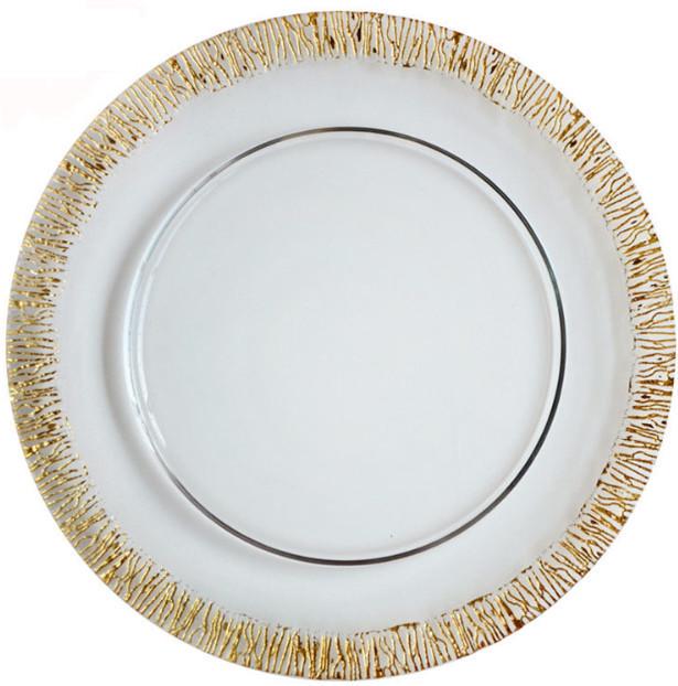 Тарілка кругла скляна підставна Прозорий із золотистим 33 см (24443275)