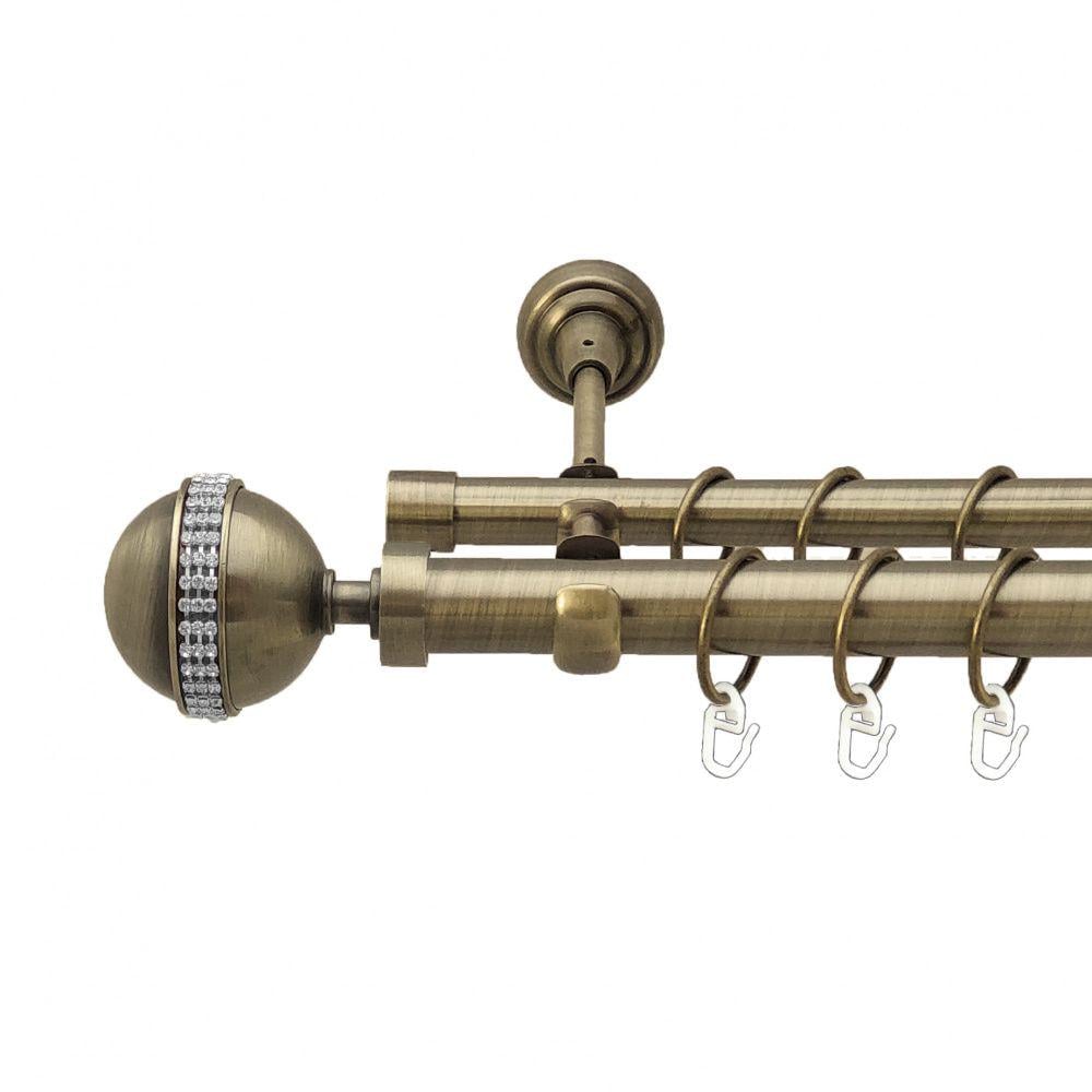 Карниз металлический Orvit Авея двухрядный открытый/гладкая труба/кольцо металлическое Антик 25/19 мм 300 см (4198995)