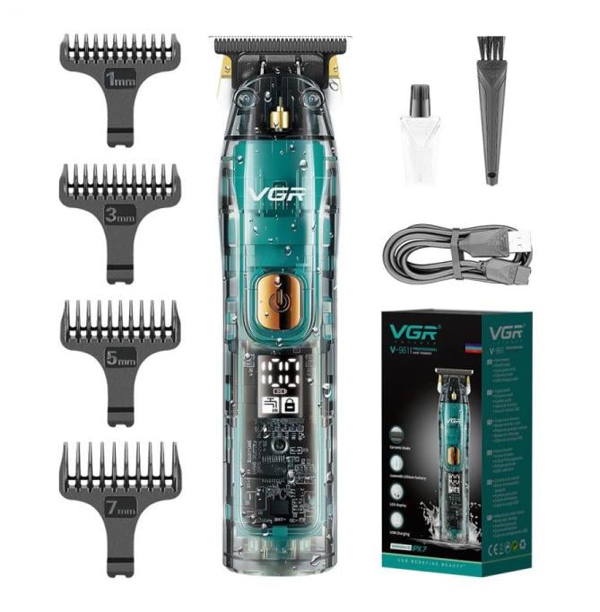 Машинка для стрижки волосся VGR V-961 LCD IPX7 4 насадки