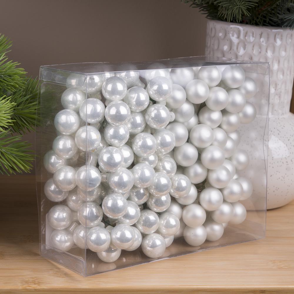 Шары новогодние на проводе из стекла в коробке Перламутровый белый (2603-6)