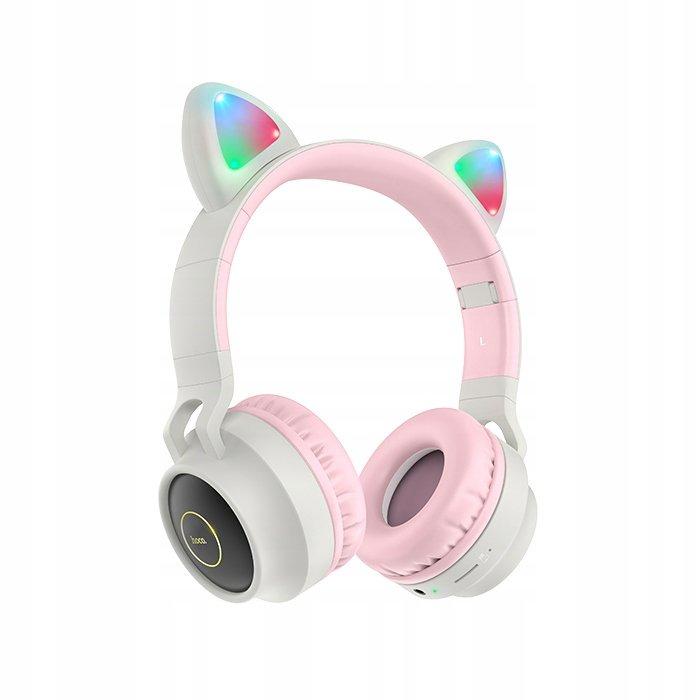 Наушники беспроводные Hoco W27 Cat Ear Cheerful с кошачьими ушками LED подсветка Bluetooth Pink-Grey