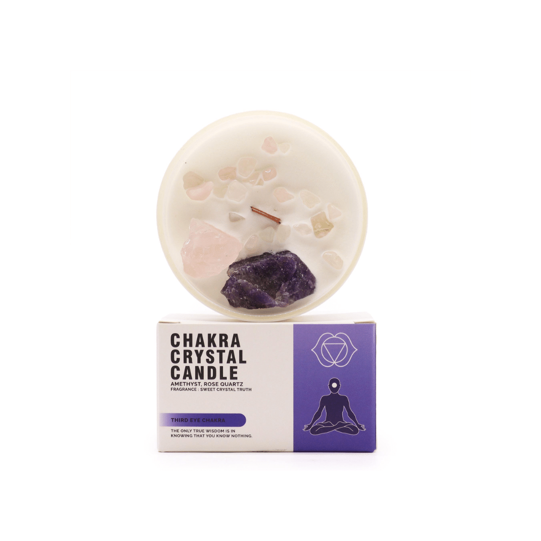Свеча соевая с камнями Чакра Третьего Глаза деревянный фитиль 175 г (5056368333378)