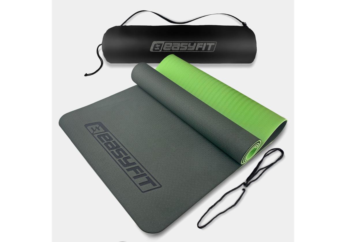 Коврик для йоги и фитнеса EasyFit TPE/TC двухслойный с чехлом 6 мм Черный с зеленым (EF-1924s-BG)