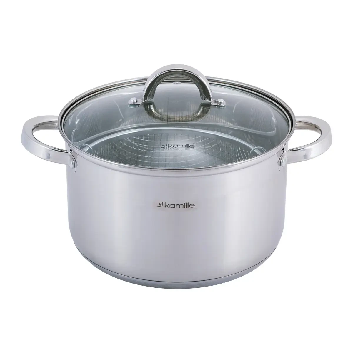 Кастрюля Kamille из нержавеющей стали c сеткой для фритюра и стеклянной крышкой 6,5 л 25 см (KM-5625)