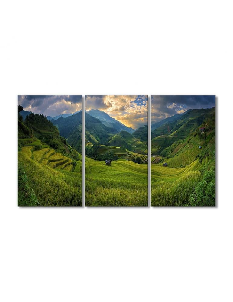 Картина модульная Рисовые поля на террасе Му Кан Чай на закате 3 модуля 90x135 см