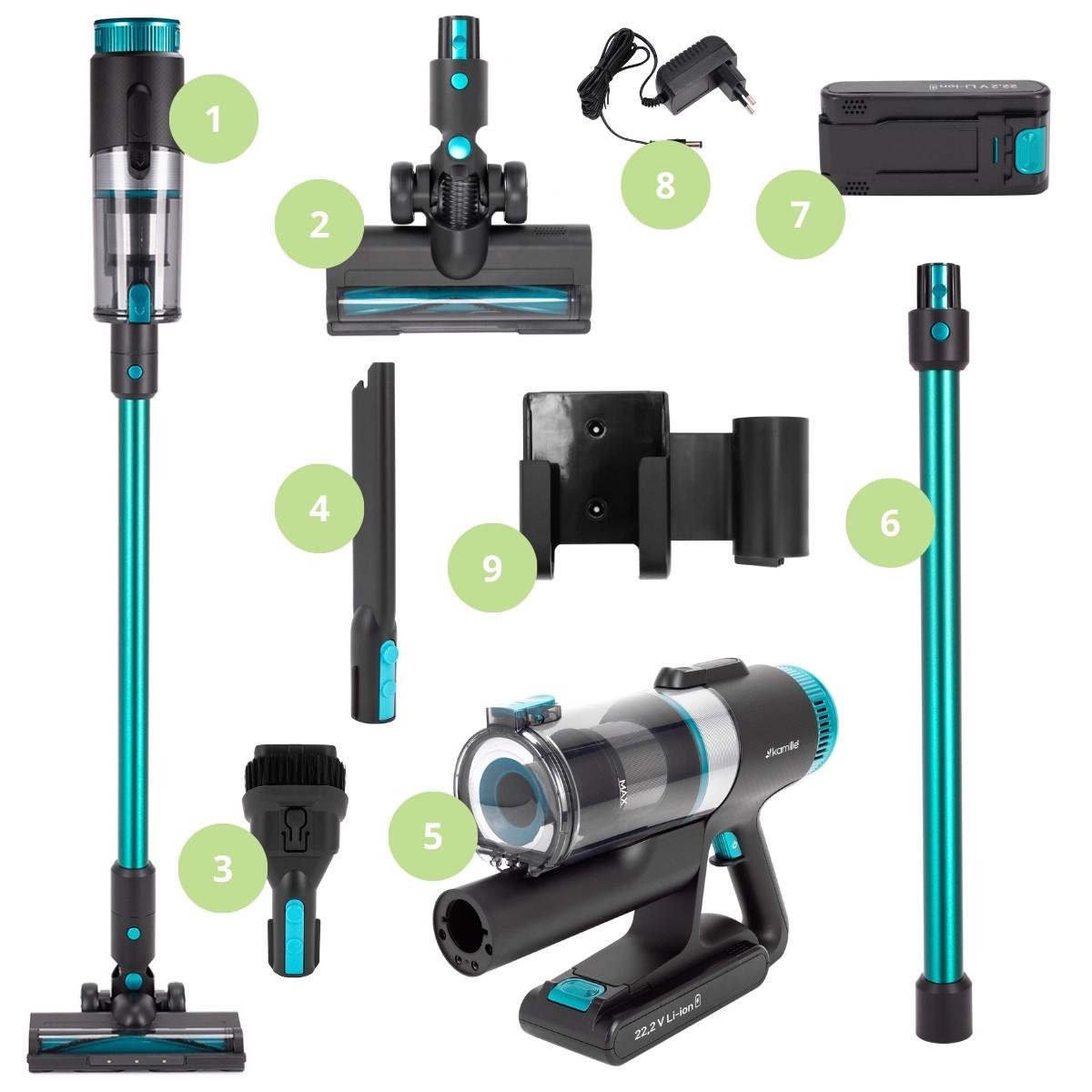 Пылесос беспроводной Kamille KM6901 вертикальный 2в1 120 Вт Черно-зеленый (106-84-6901) - фото 3 Пылесос беспроводной Kamille KM6901 вертикальный 2в1 120 Вт Черно-зеленый (106-84-6901) - фото 3