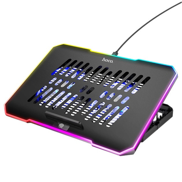 Подставка куллер для ноутбука Hoco DH19 с RGB подсветкой и отделением для телефона 2 USB 17" Черный (DH19 )