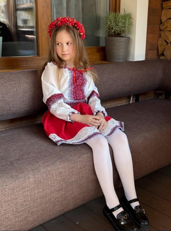Костюм вышиванка для девочки Классический 104-110 см Молочно-красный - фото 9 Костюм вышиванка для девочки Классический 104-110 см Молочно-красный - фото 9