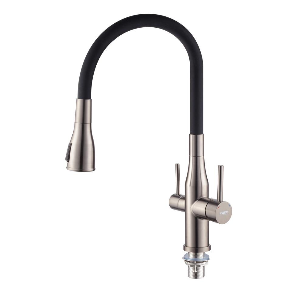 Смеситель кухонный на две воды с высоким изливом с гибким шлангом KOER 024-KI-72024-07 нержавеющая сталь SUS304 Графит (b-KR5013) - фото 2 Смеситель кухонный на две воды с высоким изливом с гибким шлангом KOER 024-KI-72024-07 нержавеющая сталь SUS304 Графит (b-KR5013) - фото 2