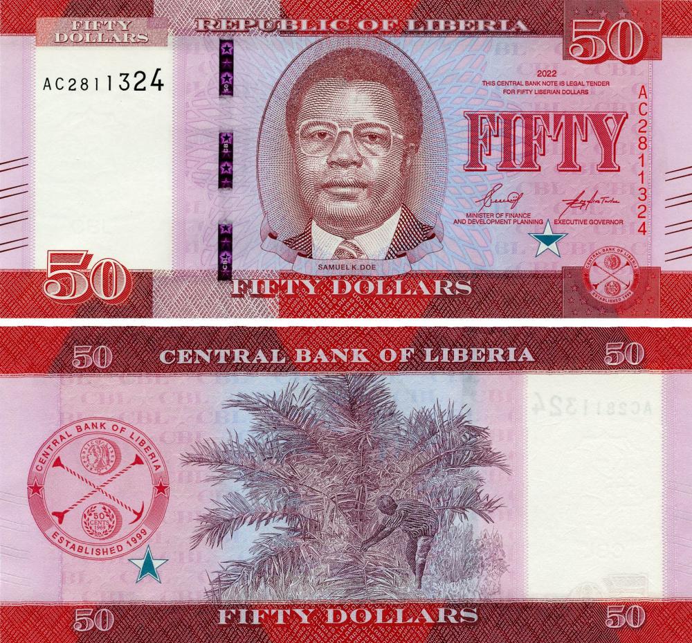 Коллекционная банкнота Либерия 50 долларов 2022 UNC (Pnew)