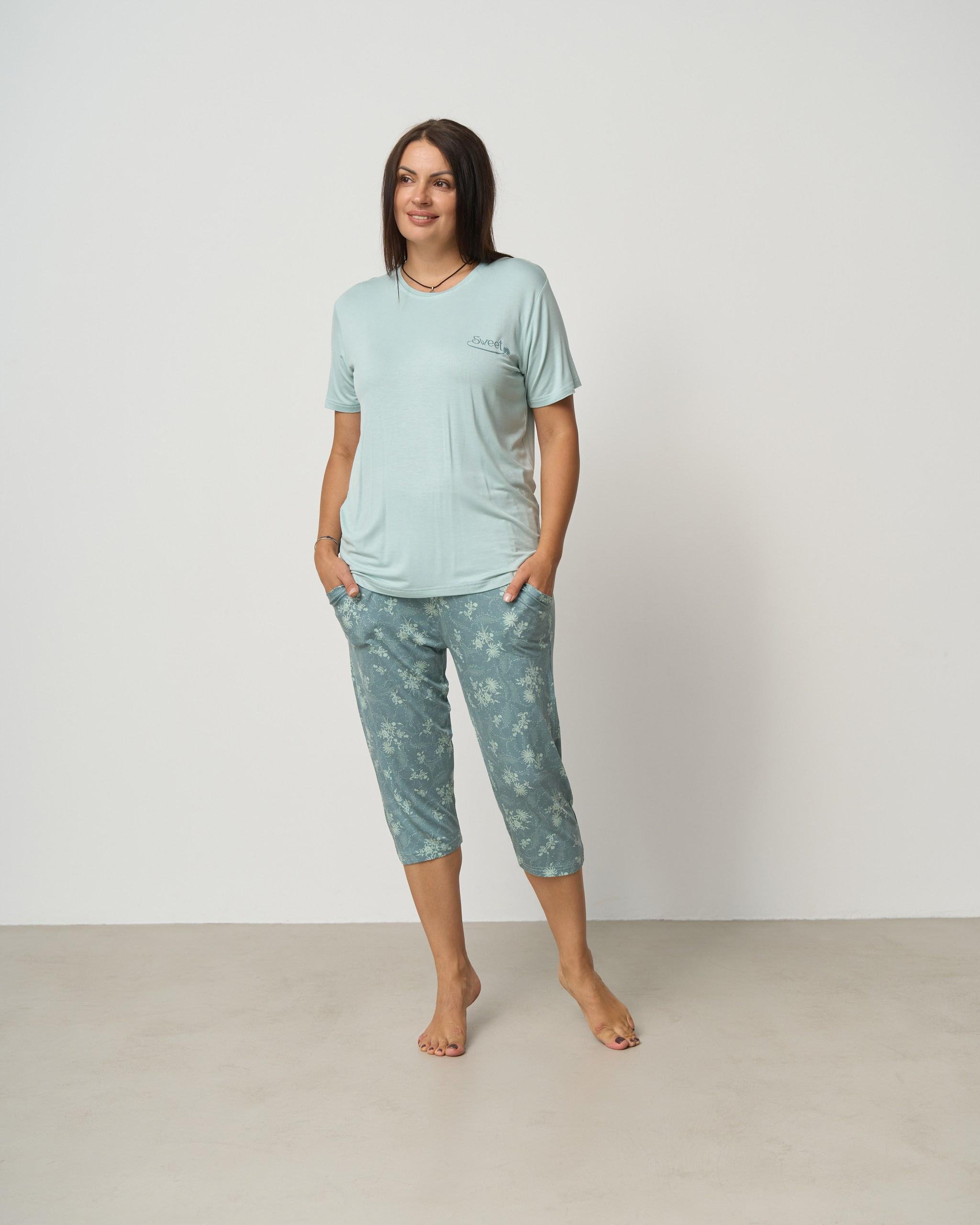 Комплект батальный капри и футболка Sweet вискоза 37050 3XL Бирюзовый