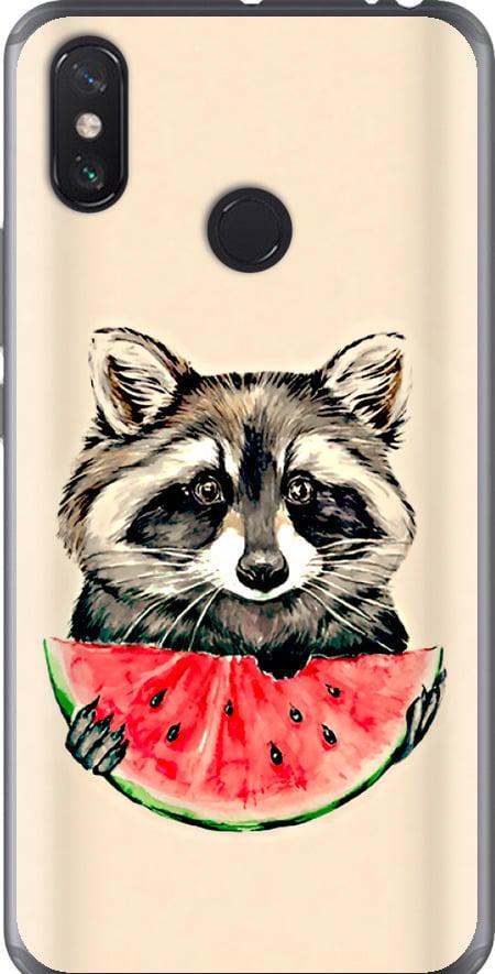 Чехол на Xiaomi Mi Max 3 Енотик с арбузом (4605u-1534-42517)