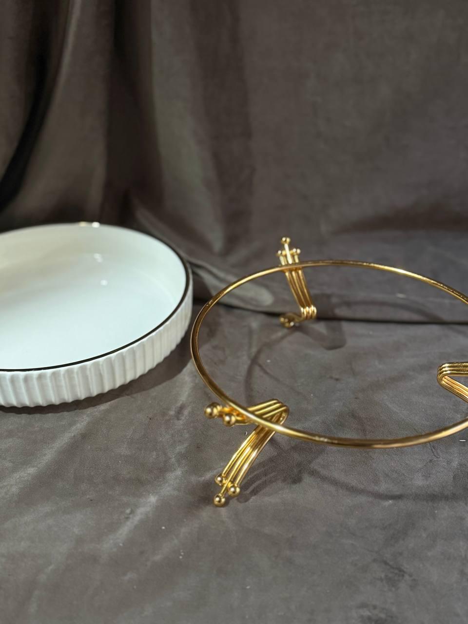 Фруктовница YIWU LB-1571G фарфоровая на металлической подставке 22,5 см Белый с золотым (30101650) - фото 4