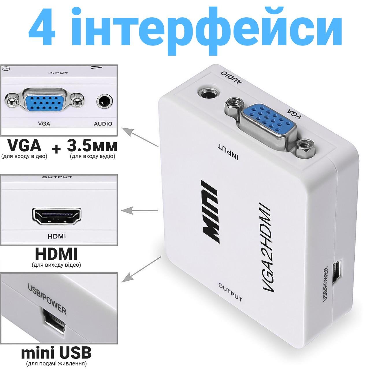 Конвертер видеосигнала с VGA на HDMI порт Addap VGA2HDMI-01 мультимедийный Full HD 1080P - фото 8 Конвертер видеосигнала с VGA на HDMI порт Addap VGA2HDMI-01 мультимедийный Full HD 1080P - фото 8