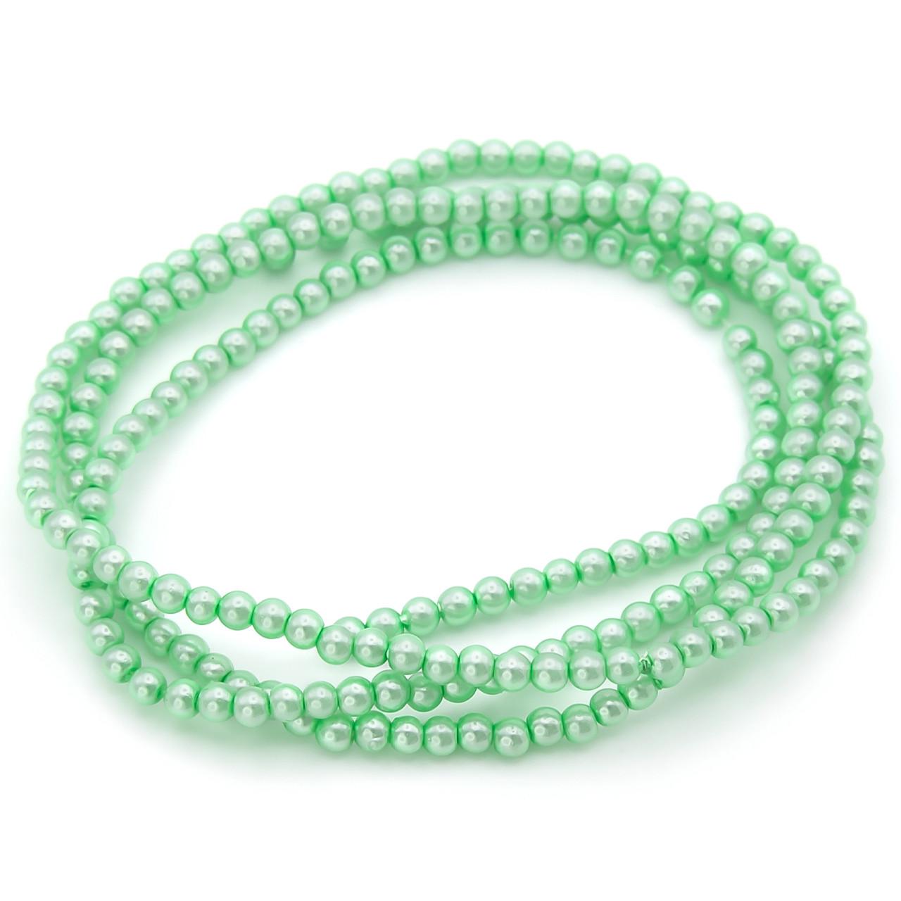 Бусины стеклянные на нитке под жемчуг 3 мм 62 см 215 шт. Мятный (БЖ0003ш63)