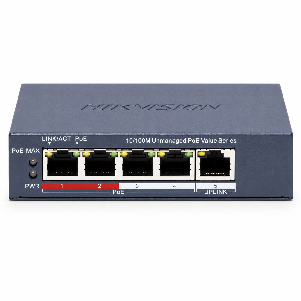 Комутатор Hikvision DS-3E0105P-E/M C некерований настільний 5-портовий PoE 50 Вт