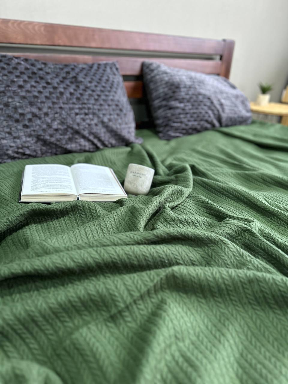 Покрывало-плед Косичка хлопковое полуторное 160х230 см Изумрудный (15185486)