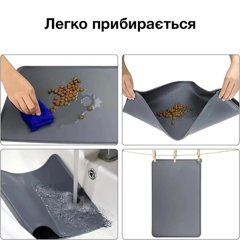 Силиконовый коврик под миски для кошек и собак PetCare 48х30 (Темно-серый) - фото 5 Силиконовый коврик под миски для кошек и собак PetCare 48х30 (Темно-серый) - фото 5