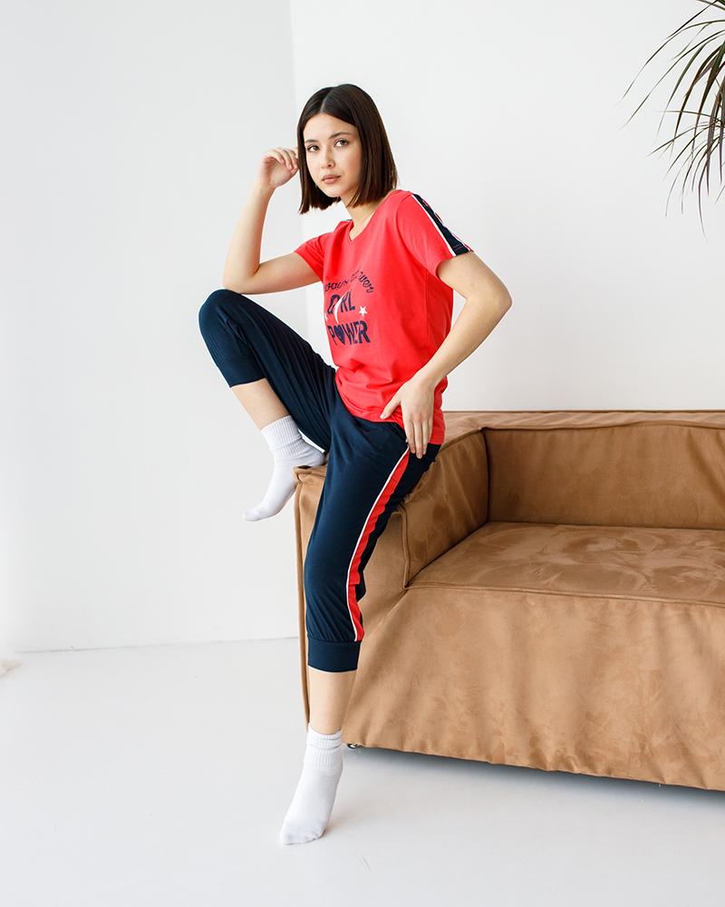 Пижама женская с капри Girl power S Коралловый (82509)