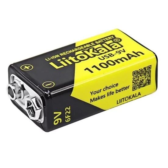 Аккумулятор Liitokala с USB зарядкой Крона 1100mAh 9V USB Черный/Желтый