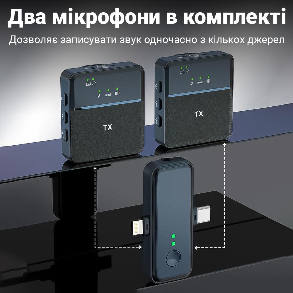 Радиомикрофон двойной петличный Savetek P37-2 с Lightning и Type-C разъемами для iPhone/Android - фото 5