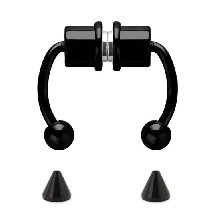 Серьга-обманка в нос Септум с шипами магнитная Черный (9043)