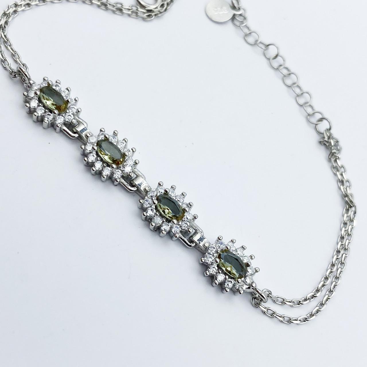 Браслет серебряный с зеленым кубическим цирконием р. 15,5-4 см 4,6 г