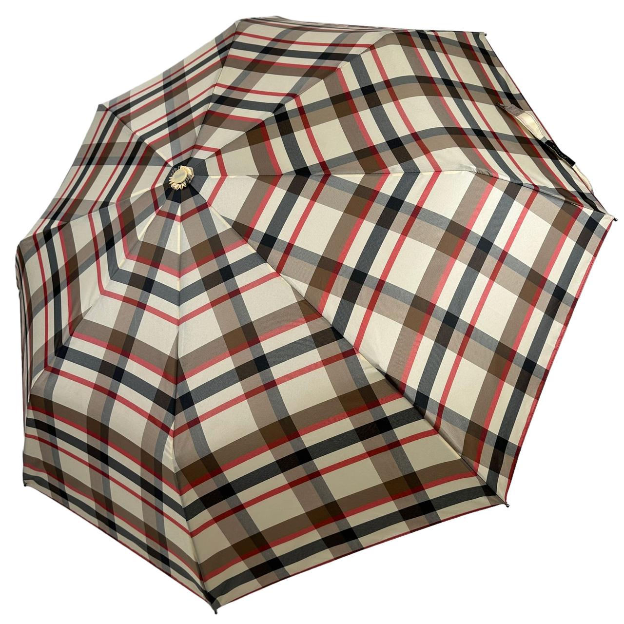 Зонт полуавтомат Susino в клеточку 8 карбоновых спиц Бежевый (Sys 02076-3)