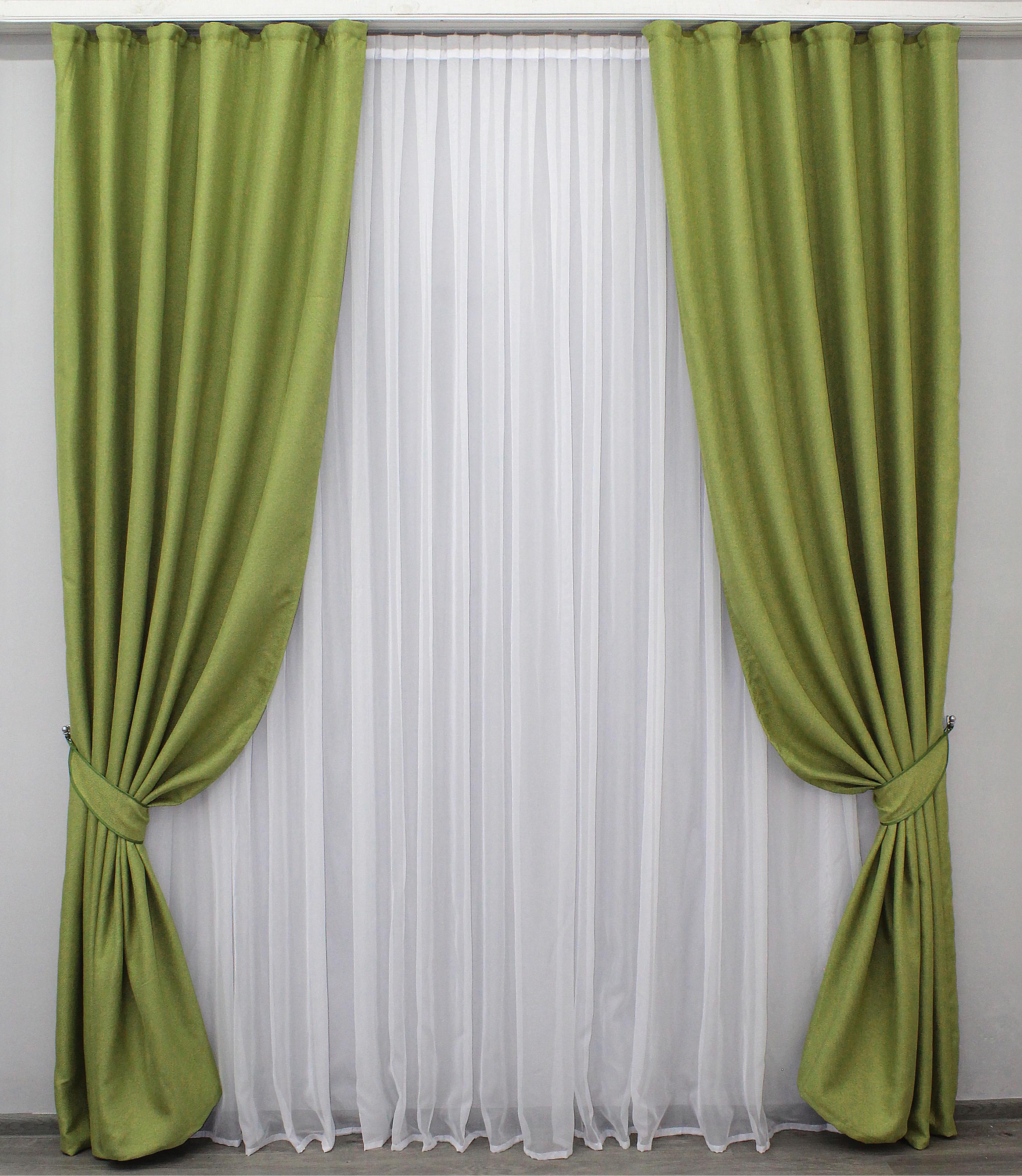 Комплект штор VR-Textil льон/мішковина № 320ш 150х270 см 2 шт. Салатовий (30-058)