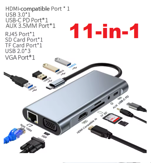 Кардидер мультифункциональный USB/Type-C хаб 11в1 HDMI и HDTV/PD/USB-C/SD/TF/RJ45 - фото 2 Кардидер мультифункциональный USB/Type-C хаб 11в1 HDMI и HDTV/PD/USB-C/SD/TF/RJ45 - фото 2