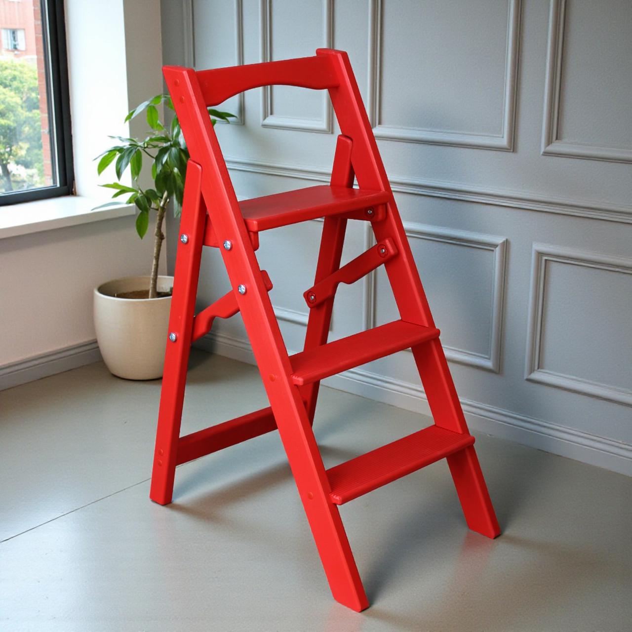 Стремянка-лестница деревянная Студія Дерева Вільха ТС бытовая 3 ступеньки Красный (31002878)