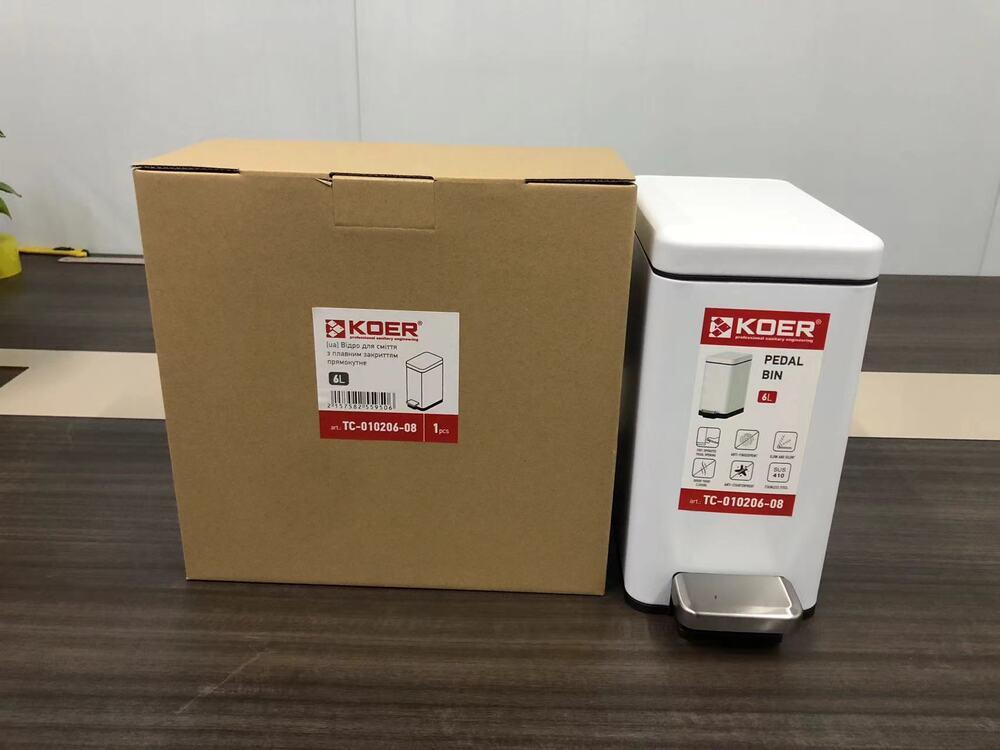 Мусорное ведро с плавным закрытием Koer TC-010206-08 прямоугольное 6 л Белый (KR5595) - фото 3 Мусорное ведро с плавным закрытием Koer TC-010206-08 прямоугольное 6 л Белый (KR5595) - фото 3