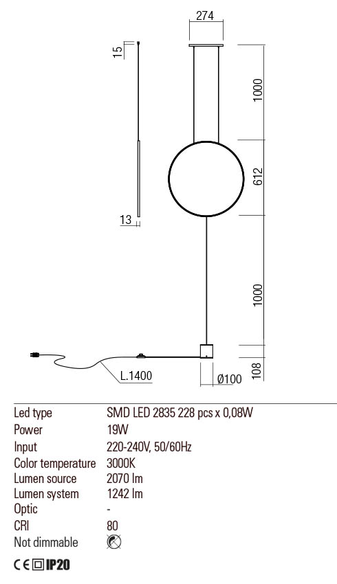 Люстра-торшер Redo Slick Su/Lamp Rd Led 19 W 3000K Sbk 4.1.2 (01-2197) - фото 3