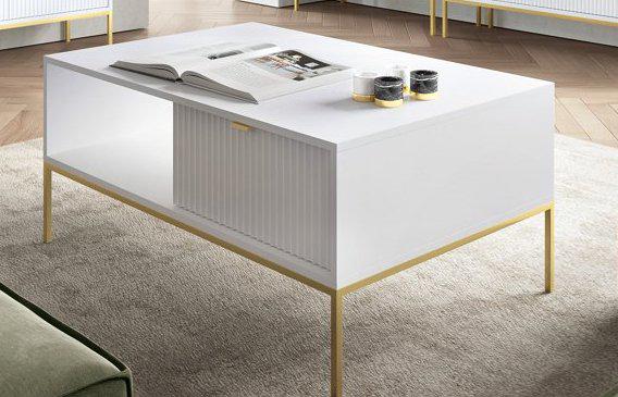 Журнальный столик Perfect Home Nova L104 с двумя ящиками и золотыми ножками Белый (PFH-091249)