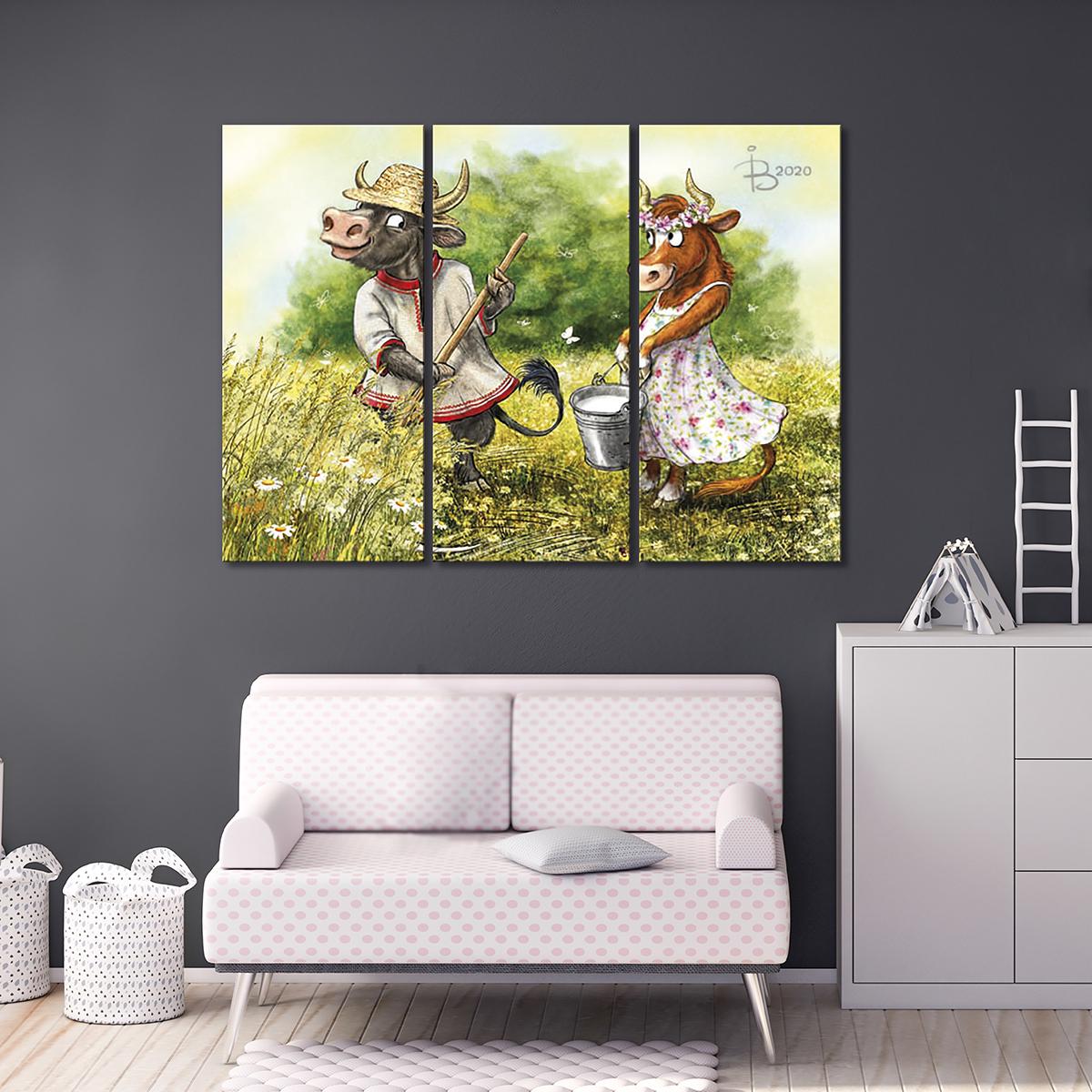 Модульная картина Глаза в глаза 3 модуля 70x105 см