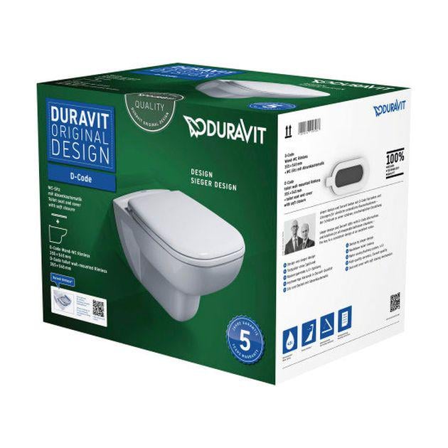 Унитаз подвесной DURAVIT D-Code Rimless с крышкой 565x400х450 мм Белый (LM-45700900A1) - фото 3