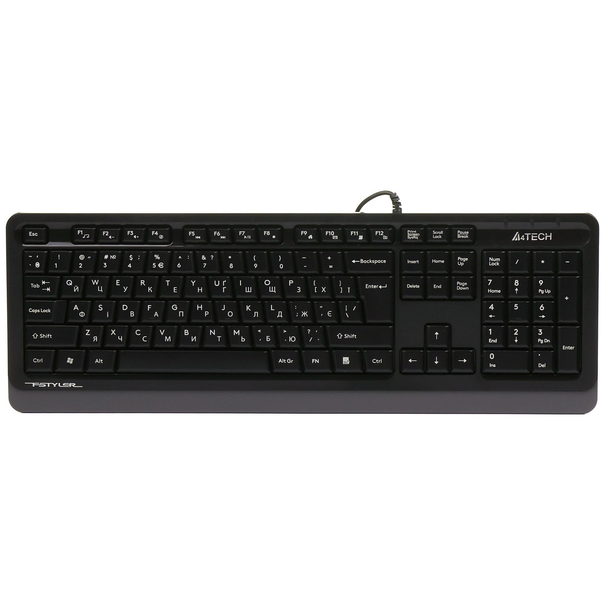 Клавиатура проводная A4Tech Fstyler FKS10 полноразмерная мембранная 104 клавиши ENG/UKR 1,5 м Черно-серый (FKS10 Grey)