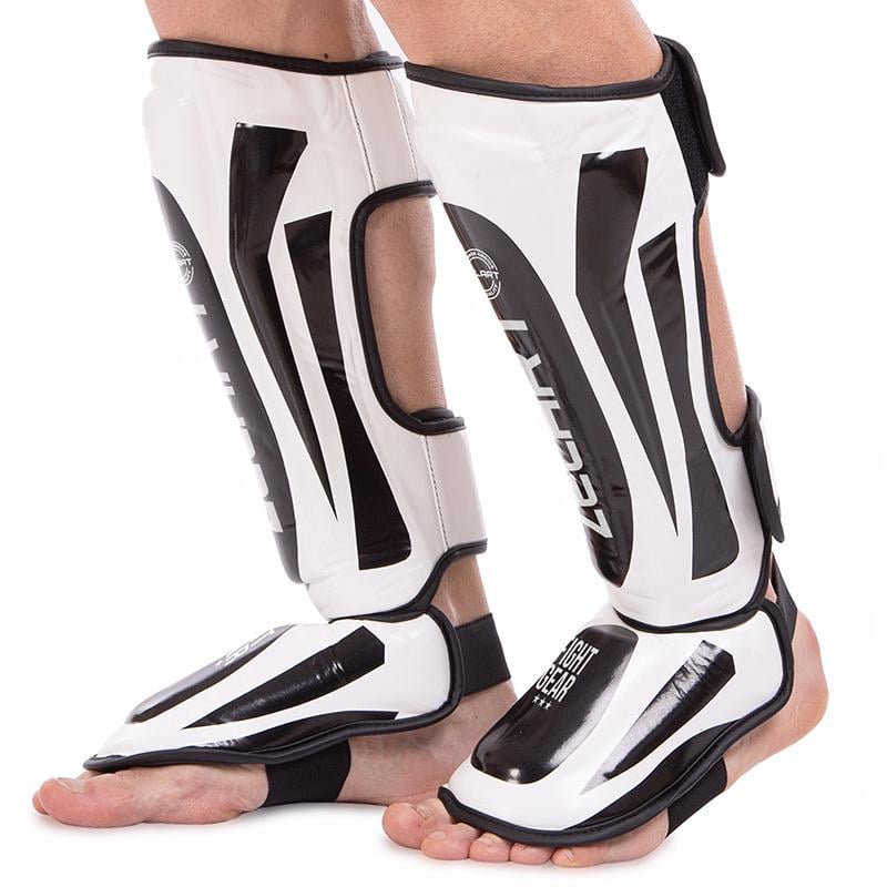Защита голени и стопы Zelart BO-8357 для единоборств XL Черный/Белый (37429207)