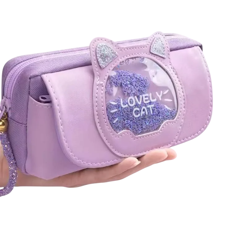 Пенал школьный на 3 отдела LOVELY CAT 21х9х7 см Фиолетовый